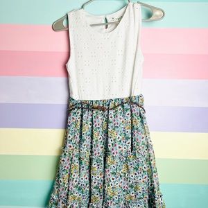 Girls eyelet, floral dress, flutter skirt, size 14
